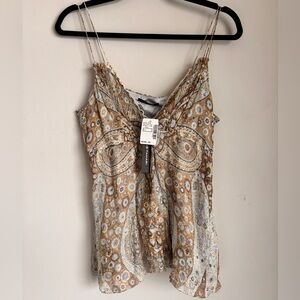 Brown and Cream Women's Top